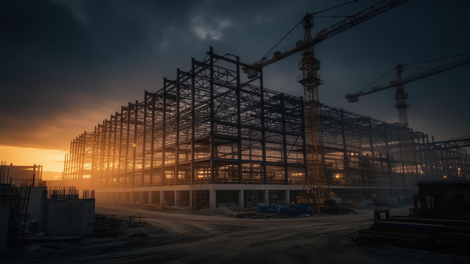 IBHP PRO industrial construction site at dusk